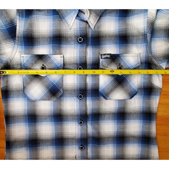Dixxon‎ Flannel West Coast Customs Blue Black White Plaid Women's Small Button - Picture 11 of 13